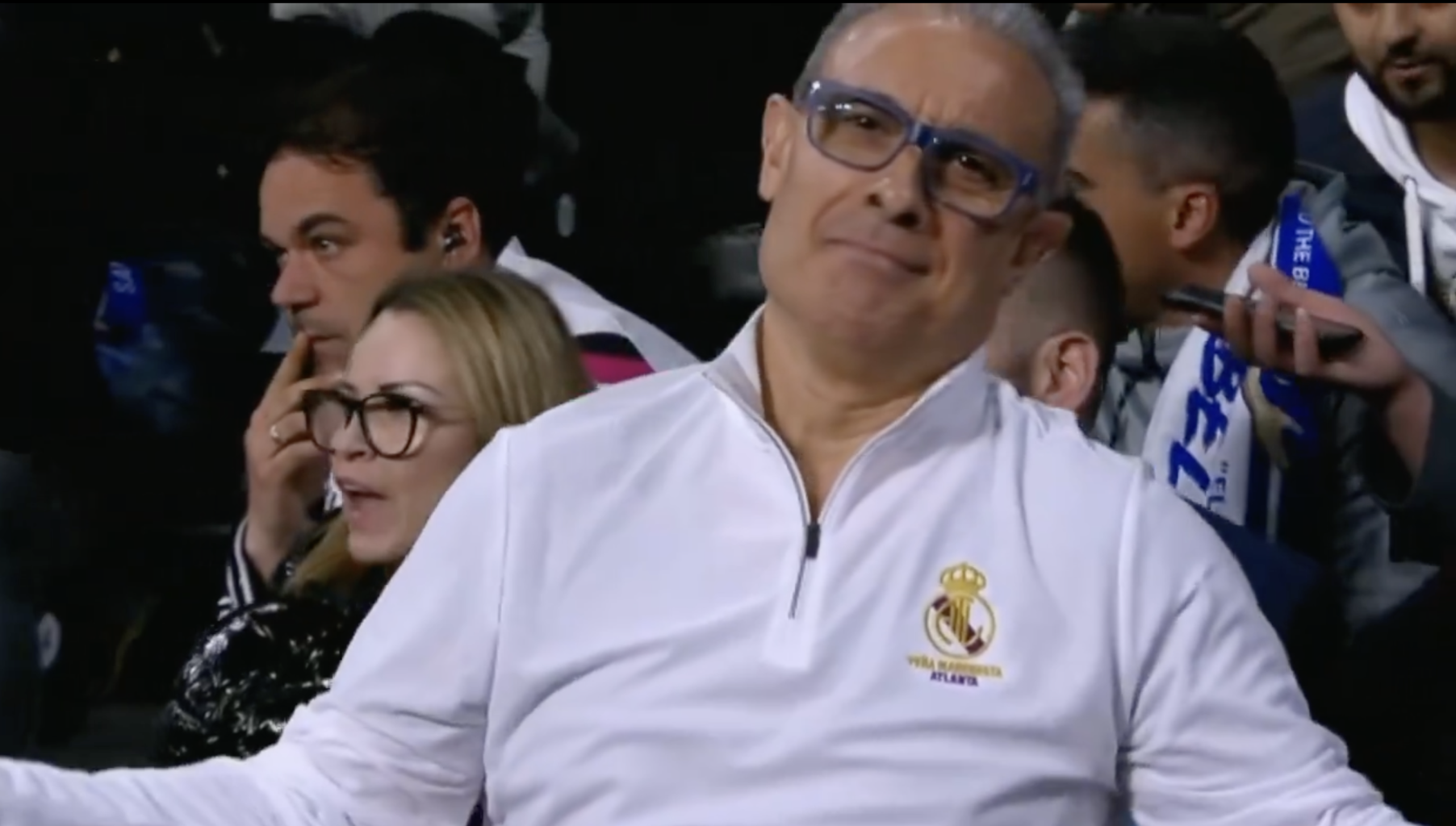 A Real Madrid fan in the Bernabeu reacting after Real Madrid conceded in the 2nd minute vs City